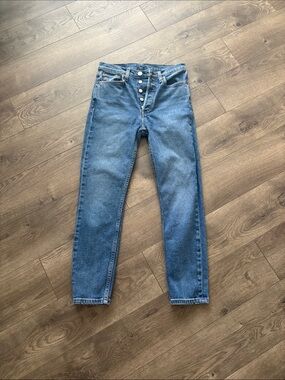 Re/Done High-Rise Button-Fly Jeans in Medium Blue